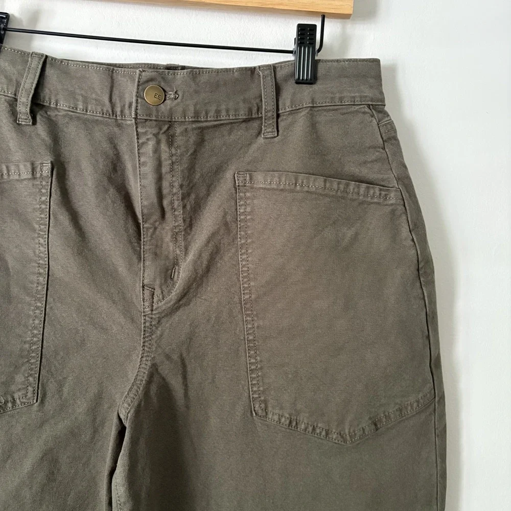 Evereve Emerson Barrel Leg Ankle Pants Olive Green Size 30 Cotton Stretch Casual